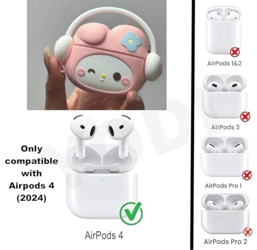Image of Emoh Roced Case for AirPodS 4 (2024) with Keychain (ANC), Cute Cartoon Shockproof Protective Cover Compatible with Apple AirPods 4th Generation 2024 for Women and Boys (Kity Pink)