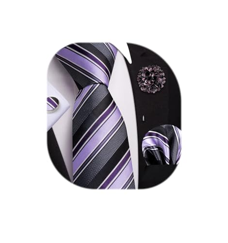 Image of Dubulle Mens Tie and Lapel Pin Paisley Striped Floral Necktie for Men Pocket Square Cufflinks 4PCS Set Wedding Party