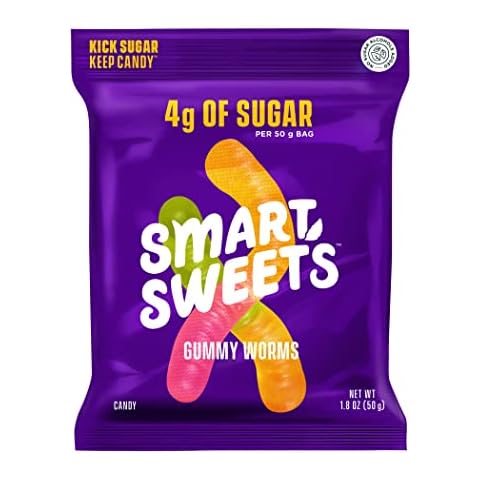 SmartSweets Gummy Worms, 1.8oz (Pack of 6), Candy with Low Sugar (4g), Low Calorie (110), No Artificial Sweeteners, Gluten-Free, Healthy Snack for Kids & Adults, Variety of Flavors Cover