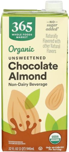Image of 365 by Whole Foods Market, Organic Chocolate Unsweetened Almond Milk, 32 Fl Oz (Pack of 6)