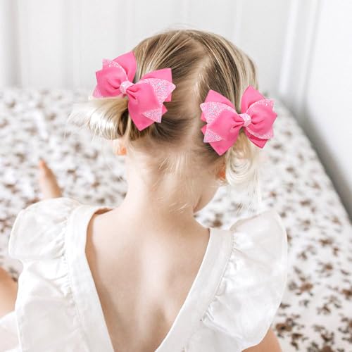 Pinzas moño brillantes para cabello 4 pulgadas rosa miniatura 5
