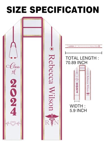 Nurse Graduation Stole Personalized Nursing RN Sash Graduation Gift Class Of 2024 Custom Unisex 70.89 x 5.9 Inch3