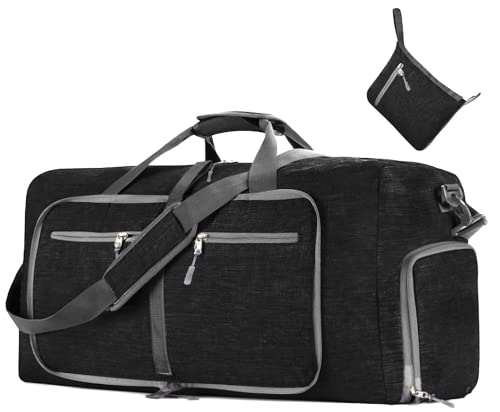 Travel Duffle Bag 85 Liters, for Men Women, Foldable, Great size for travel, with Shoes Compartment, Adjustable Strap, Water resistant , black