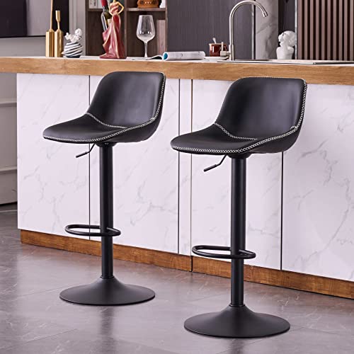 Kidol & Shellder Bar Stools Set Of 2 Black Adjustable Swivel Barstools Vintage Bar Chairs Pu Padded Counter Stools,3 Mins Quick Assembly,Loads Up To 300Lbs #TOP10