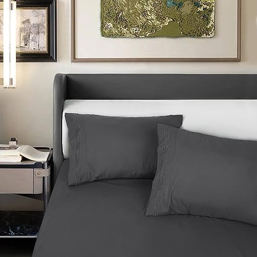 Lirex 2er Pack Kissenbezug 50 x 101 cm, Weiche Gebürstete Mikrofaser-Kissenbezüge, Hotelverschluss kopfkissen bezug，Kopfkissenbezug aus weichem Mikrofaser ，Oeko-TEX Zertifiziert (Dunkelgrau)