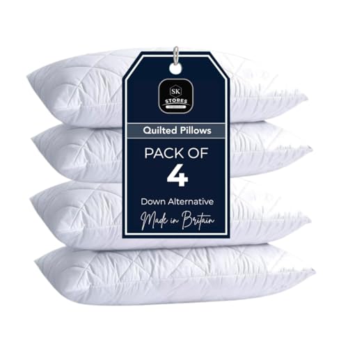 SK Stores Quilted Pillows- Hotel Quality Premium Hollowfibre Filled Pillows for Side Stomach and Back Sleeper Down Alternative Bed Pillow (Pack of 4)