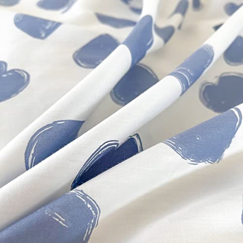 Layenjoy Blue Love Heart Print Kids Duvet Cover Set Queen White 100% Cotton Bedding Set For Teens Boys Girls Reversible Comforter Cover Full, No Comforter #TOP4