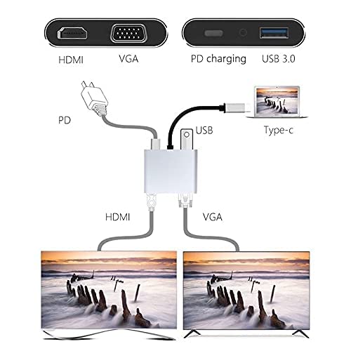 Image of USB HUB C to HDMI Adapter 4 in 1 USB C HUB with 4K HDMI, VGA, Type C & USB 3.0 Converter Charging Cable Port Adapter Compatible with 1080P, 1080I, 720P (RT4n1HD2)