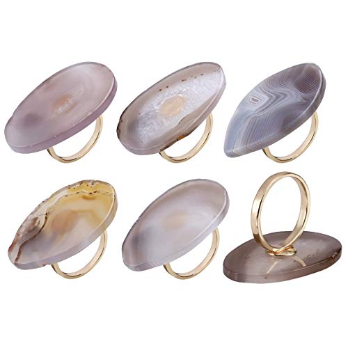 WarmHut Set of 6 Natural Agate Slice Napkin Rings - Unique Napkin Ring Holder for Holiday Christmas Parties Dinner Table Wedding Receptions Valentine's Day(White)