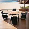 OFLILAK 5 Pieces Patio Furniture Set Wicker Rattan Chairs,Outdoor Sectional Furniture Set with Soft Cushions and Metal Table with Acacia Wood for Balcony,Backyard, Pool,Porch,Deck-Black+Creme Cushion