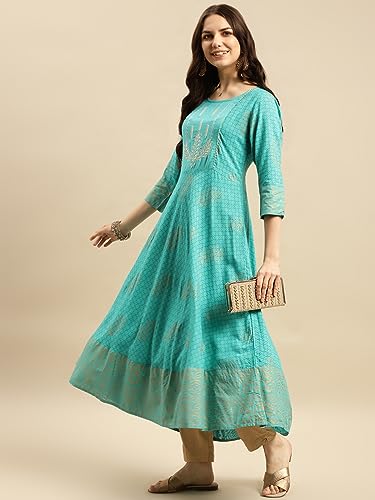 Image of rangita Women Rayon Regular Fit Embroidered Calf Length Anarkali Kurti | Kurta