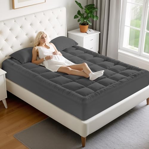 Image of MATBEBY California King Mattress Pad - Cooling Breathable Mattress Topper, Quilted Fitted Mattress Protector, Pillow Top Mattress Cover with 8-21 inch Deep Pocket, Machine Washable, Dark Grey, Cal King