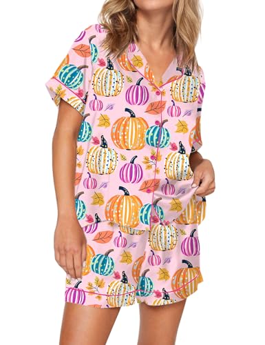 Image of SHESHOW Satin Pajamas for Women Set Preppy Animals Pjs Short Sleeve Shorts 2 Piece Loungewear Sets XS-XXL