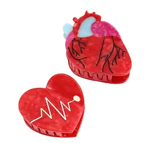 Realistic Anatomy Heart Acetate Hair Claw Clip,Red Heart Claw Clip 2PC Set