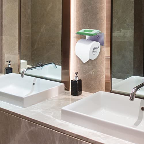 Xderln Toilet Paper Holder With Phone Shelf Sus 304 Stainless Steel Paper Roll Holder - Wall Mounted Toilet Paper Roll Holder Adhesive Or Drilling Tissue Roll Holder With Shelf - Silver #TOP4