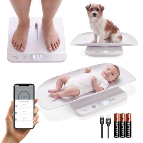 Image of Smart Weigh App Digital Baby Scale for Infants, Toddlers, Kids and Adults, 330 lb / 150 kg Capacity, 0.1 lb Accuracy, Weight Tracking App, Removable Tray, White