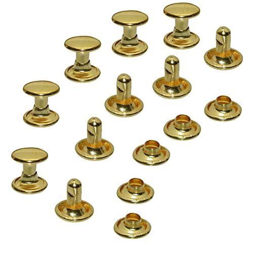 300 Sets 6mm Brass Leather Rivets Double Cap Rivet Tubular Metal Studs Repairs Decoration Craft Accessories for Leather Craft Clothes Shoes Bags Belts (Gold)