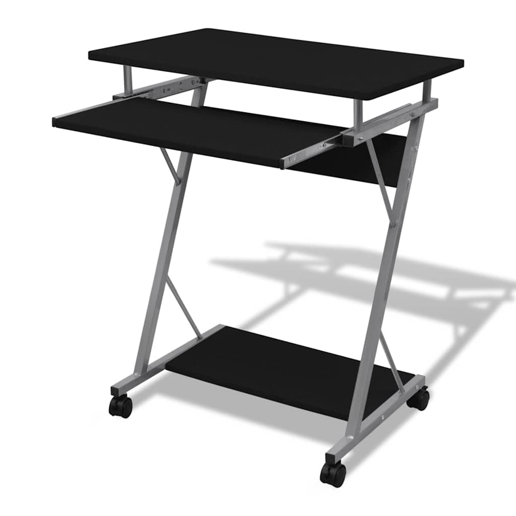 Scrivania per computer portatile con ruote, 60 x 40 cm, telaio in acciaio verniciato a polvere, ripiano estraibile per tastiera per ufficio e home office
