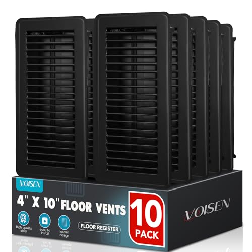 VOISEN Floor Register 4x10, 10 Pack Black Floor Register Vents,Heavy Duty Steel Walkable Floor Vents,Vent Covers for Home Floor