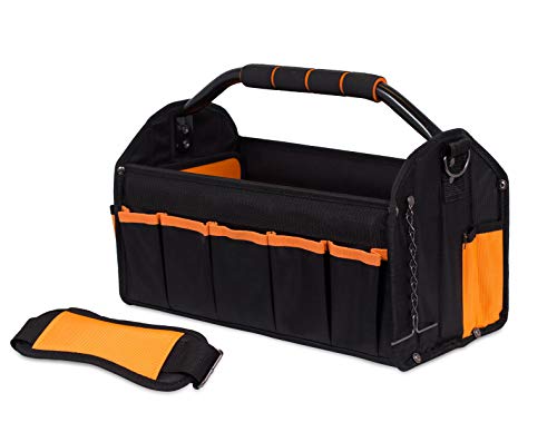 BIRDROCK HOME Open Top Electricians Tool Bag - Stiff Frame Tote Tool Box - 16 Pocket Utility Tool Bin - 17 Inch