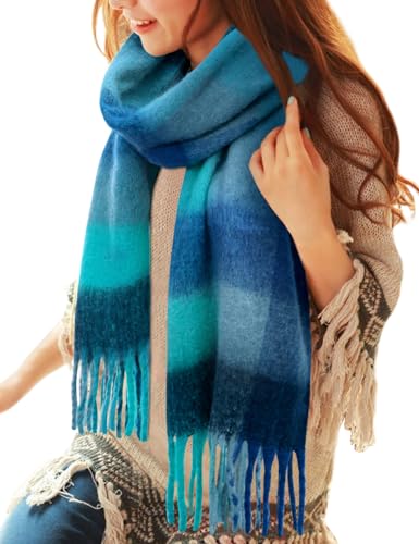 CMTOP Schal Damen Winter Warme Kariert Deckenschal Groß Lang Kariert Tartan Lattice Warmer Oversized Fransen Poncho Wintersch