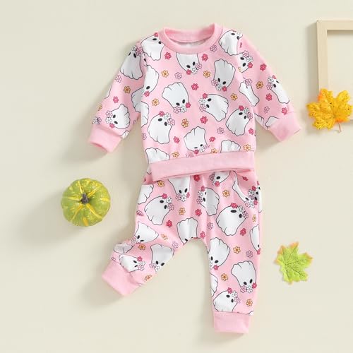 Toddler Baby Girl Halloween Outfit Long Sleeve Cute Print Sweatshirt Shirt Tops + Pants Fall Winter Clothes Set2