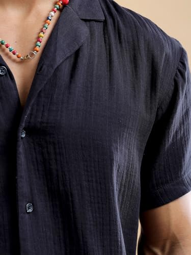 Image of The Indian Garage Co Men Regular Fit Solid Resort Wear Shirt & Boxers Co-ords Set
