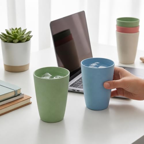 Image of Wheat Straw Cups - Set of 4 Reusable 460ml Drinking Glasses | Unbreakable Lightweight Tumblers for Water, Juice, Tea, Coffee | Home, Kitchen, Outdoor Use (Multicolor)