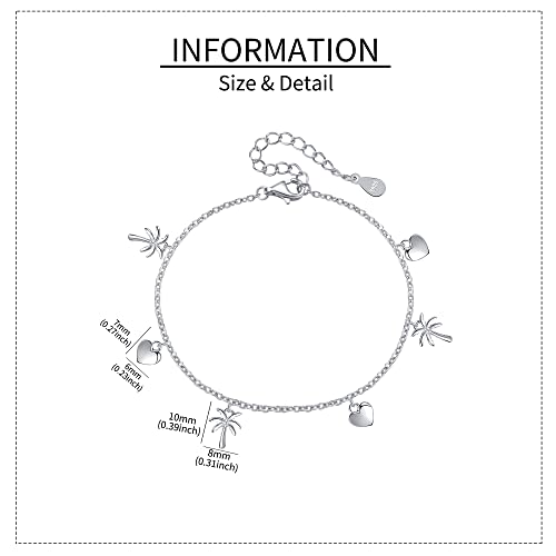 Hukkun Ankle Bracelets For Women Sterling Silver Palm Tree Charm Sunmmer Beach Anklet For Women #TOP4
