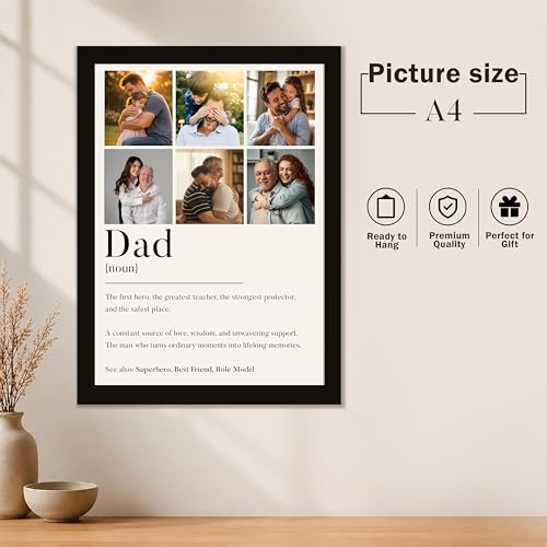 Image of Art Street Personalized Gift for Father, Dad Photo Frame | 6 Image Collage with Custom Text, Customized Photo Frame for Father, Wall Decor for Bedroom Living Room, A4 Size 8x12 Inch