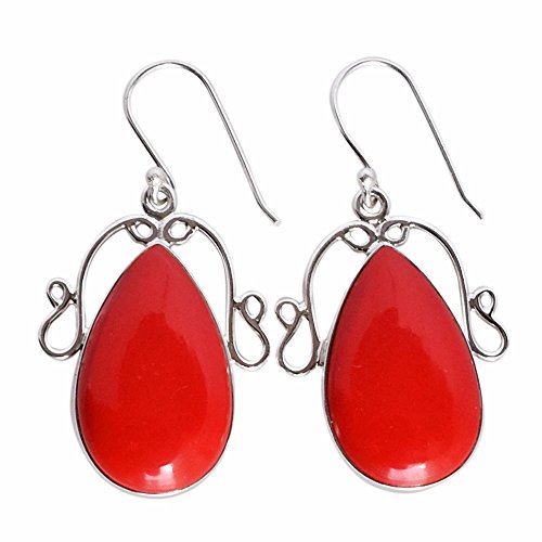 Corail rouge boucles d'oreilles pendantes argent sterling 24x14