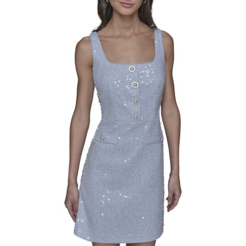 Karl Lagerfeld Paris Women's Day to Night Sequin Sleeveless Mini Dress, Chambray Blue