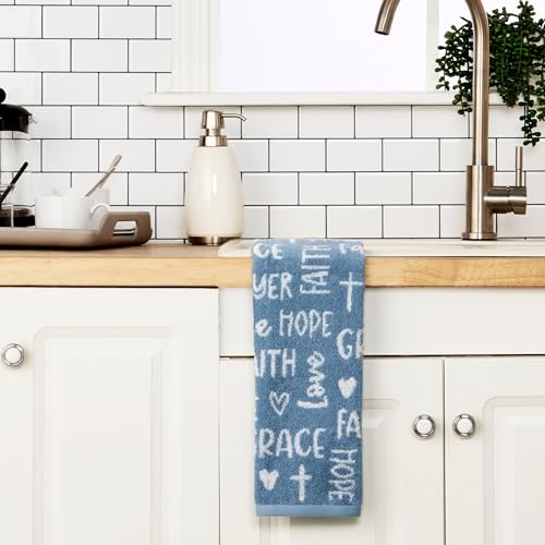 Image of SKL Home Faithful Words 100% Cotton Jacquard 2pc Hand Towel Set, Reversible & Decorative for Easter /Bath /Kitchen /Bar & Gift, Blue