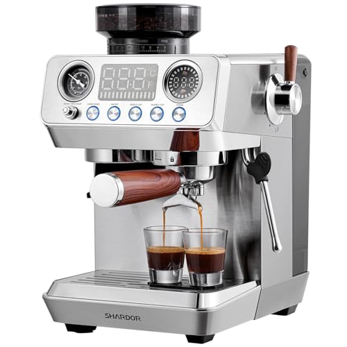 Image of SHARDOR 20 Bar Espresso Machine with Grinder, Expresso Coffee Machines with Professional Steam Wand, 52mm Portafilter, 45 Precise Grind Settings, Stainless Steel All-in-One Coffee Maker for Home Use