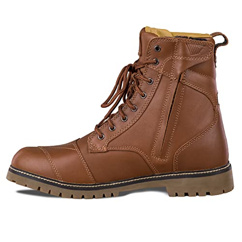 SHIMA THOMSON Motorradsteifel Herren - Verstärkte Leder Motorradschuhe mit Seitlichem Reißverschluss Knöchelstütze Anti Rutsch Sohle (Braun 43)
