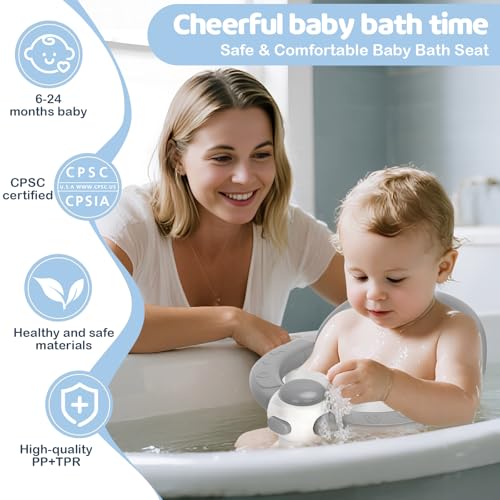 Image of TOSGN Baby Bath Seat for Babies 6 Months & up, Soft Cushion, Non-Slip Baby Bath Seat, Safe & Comfortable Baby Bath Support, for Bathtub /Living Room /Shower Room (Grey)