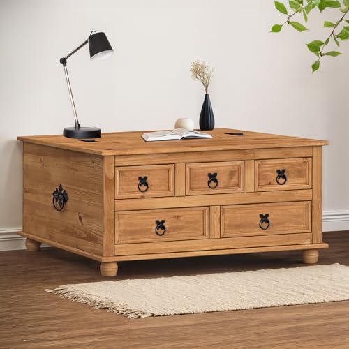 Image of Mercers Furniture Corona Storage Chest 5 Drawer Blanket Box Coffee Table Antique Wax Solid Wood Mexican Pine Wooden Living Room Cupboard Bedroom 45cm High. 90cm Wide. 78cm Deep.