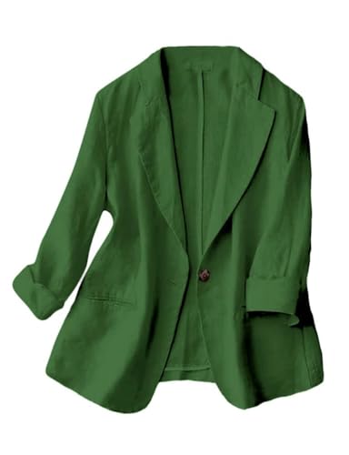 Kinghua Women's Casual One Button Linen Blazer Jackets Lapel 3/4 Sleeve Suit Blazer