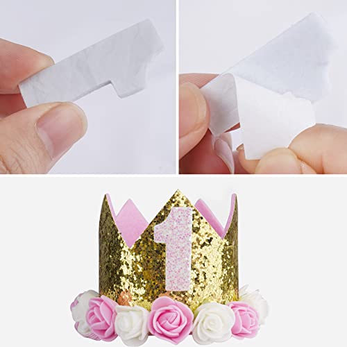 Haomaomao Baby Birthday Crown, Girls Party Hat Princess Gold Flower Tiara Photo Props Decorations Birthday Gifts #TOP2