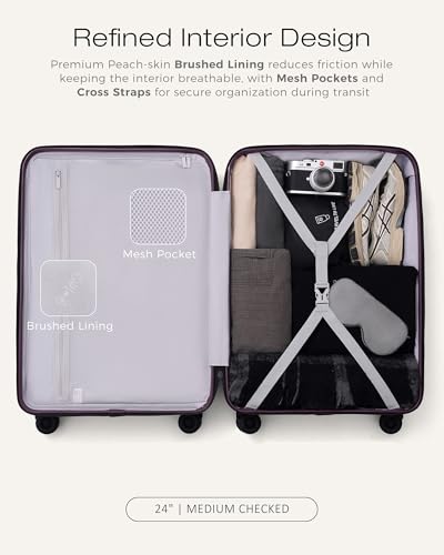 Image of Coolife Luggage, Lightweight PC Hardside Suitcase, Checked-Medium 24-Inch