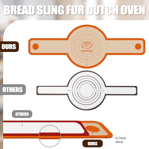 Silicone Bread Sling for Dutch Oven, Non-Stick & Easy to Clean Baking Mat Set, 2 Pcs Reusable Bread Sling for Sourdough Tools & Accessories