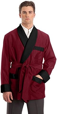 Men's Silky Satin Smoking Jacket (Small, Burgundy) at Amazon