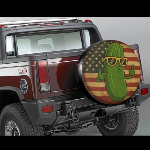Image of Funny Pickle American Flag Spare Tire Cover with Unique Print, Weatherproof Wheel Covers Tire Protector, Universal Fit for Rv, Trailer, SUV, Camper Vehicle