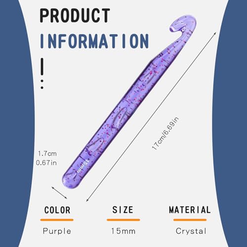 Image of Large Crochet Hooks, 15mm Large Crochet Needles, Huge Crochet Hooks, Colorful Transparent Crystal Crochet Hook for Crocheting Yarn, Chunky Yarn, DIY Crafts (Purple)