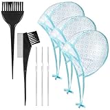 Classicseali 3pcs Hair Color Cap, Highlight Caps for Hair with 3 Metal Hook and 2 Dye Comb & Brush for Salon Hairs Dyeing Hairdressing and DIY Dyeing Hairs, Blue Highlight Cap