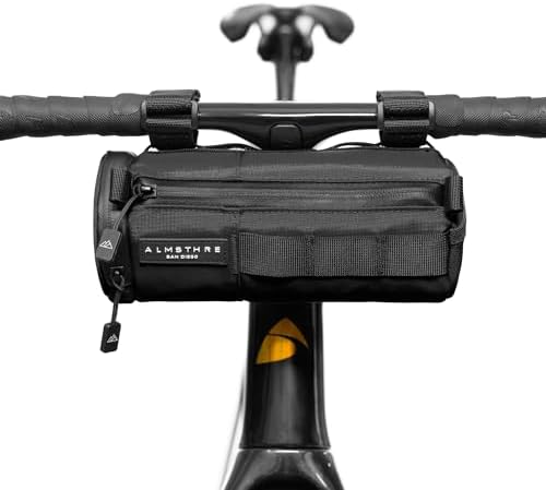 ALMSTHRE Compact Bar Bag – Midnight Black | Hard-Shell Bike Handlebar Bag with Waterproof Zipper & Adjustable Straps | Lightweight Bicycle Handlebar Bag, Compatible with Road, Gravel & MTB Bikes