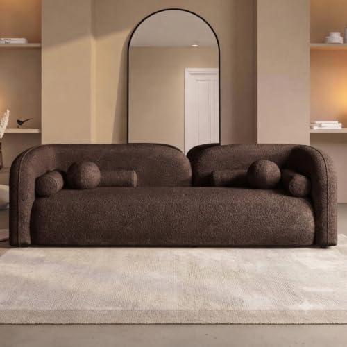 Image of CRAFTCITY Curved 3 Seater Cloud Sofa Upholstered 3 Seater Sofa for Living Room Bedroom Home Office Meeting Room Velvet Fabric Sofa (Brown)