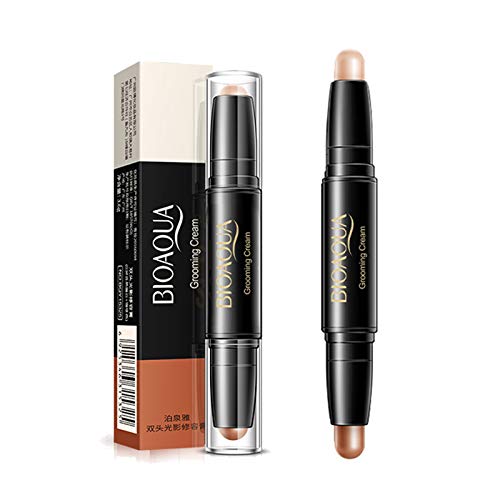 Emirde Double-Headed Highlight Stick, Contour and Highlighters Stick, Contour Stick,Concealer Contour, Highlighters Stick, Make up Concealer Contouring Cream Set Face Highlighters Sticks (B#02)