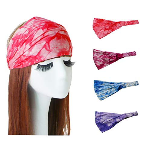4 Pack Retro Tie-Dyed Haarband, elastische Kopfwickel, Frauen Baumwolle Gestrickte Weiche Turban-Kopf-Verpackungs, Haarreifen für