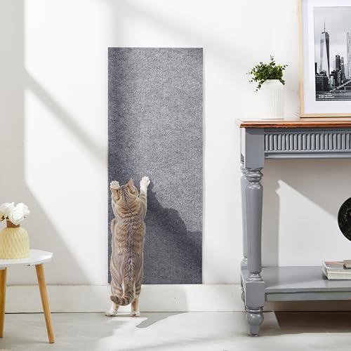 Image of Amazon Basics Cat Scratch Pad | Adhesive Scratching Mat for Cats | Protects Furniture, Walls & Sofa | Cuttable Design with Fixing Nails | Reusable & Easy Care| Grey | 40L x 100W x 1H cm